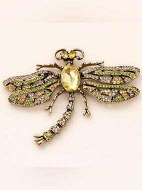 Dragonfly Brooch with Green and Gold Accents